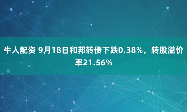 牛人配资 9月18日和邦转债下跌0.38%，转股溢价率21.56%